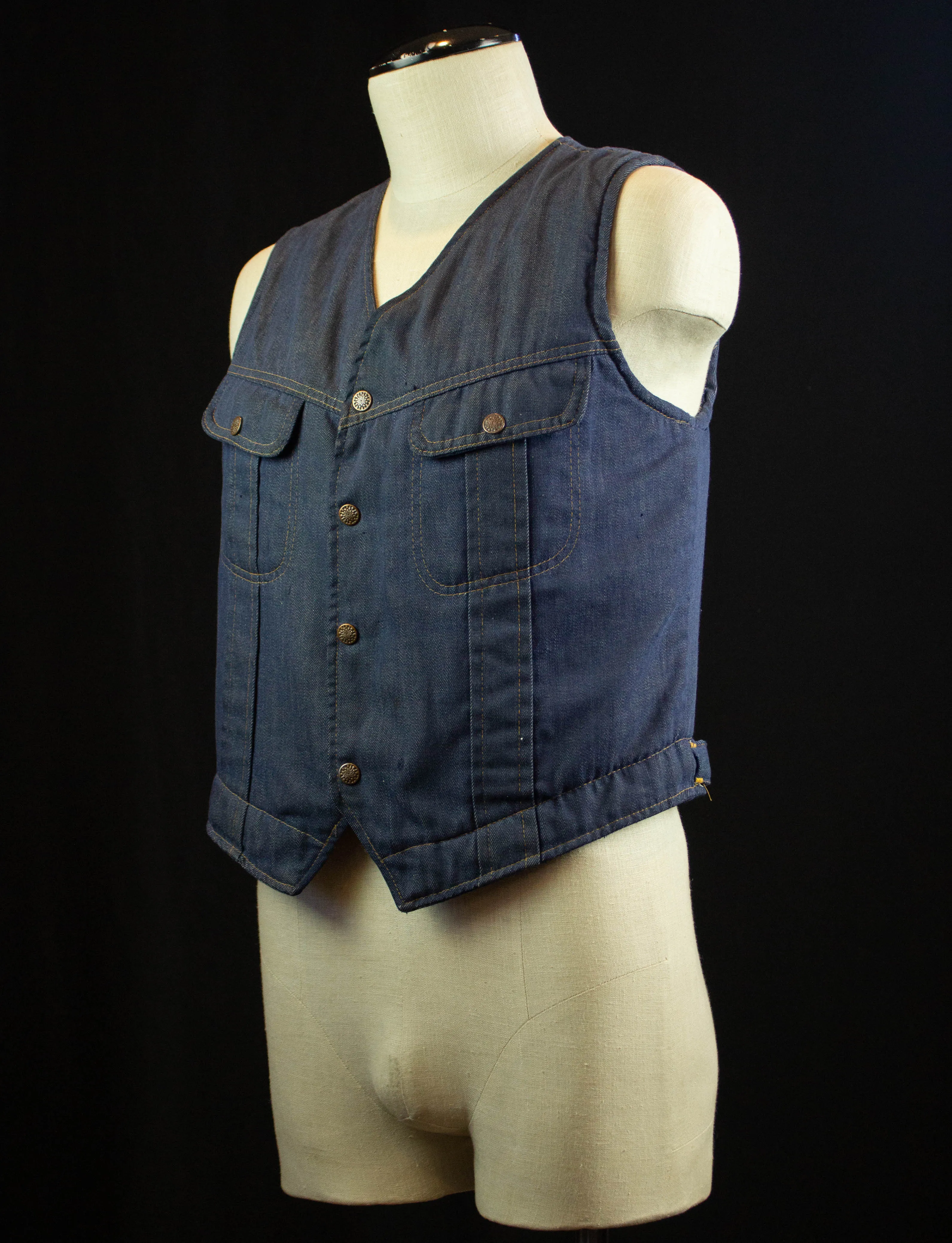 Vintage Weather Jack Sportswear Sherpa Lined Denim Vest 70s Blue Medium