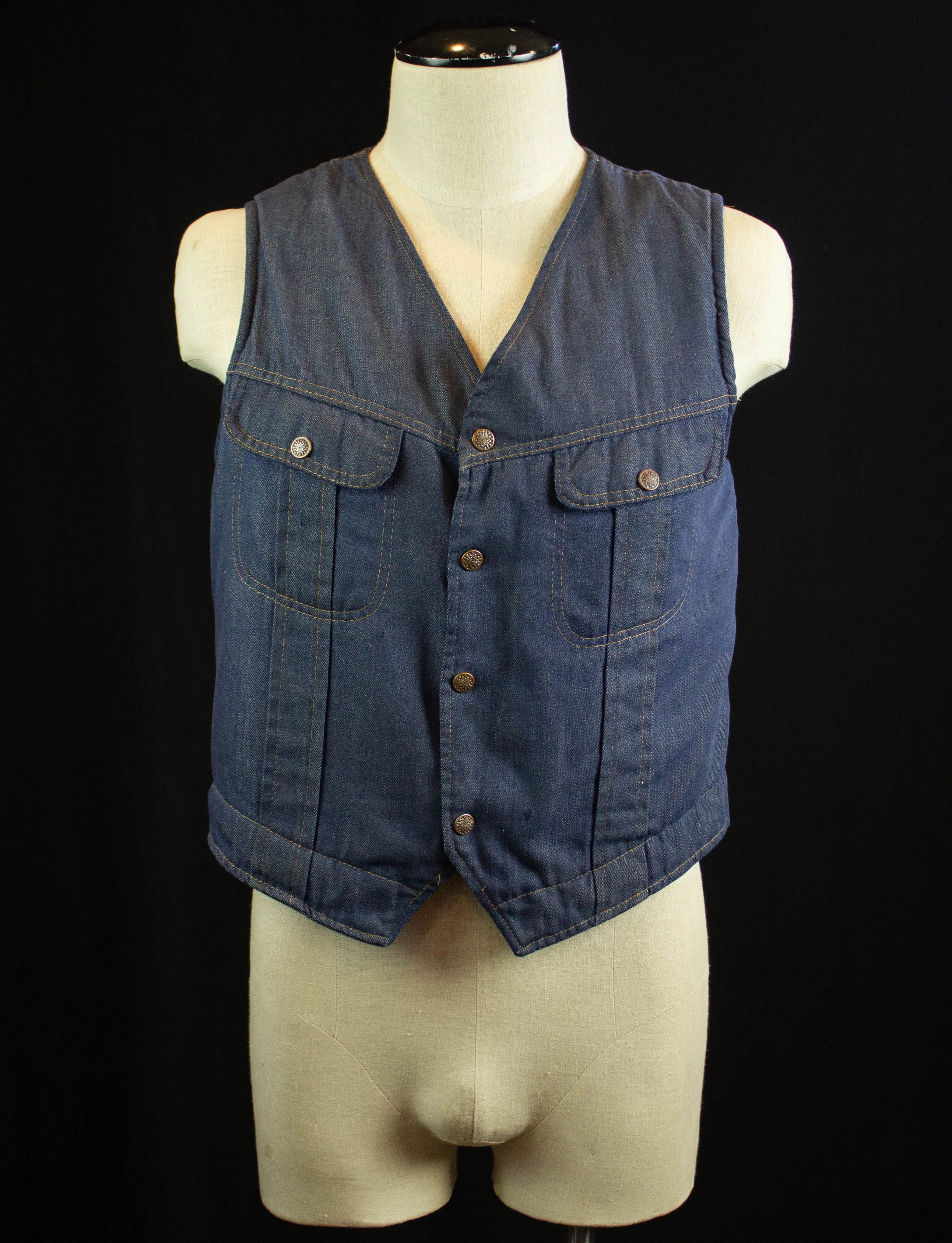 Vintage Weather Jack Sportswear Sherpa Lined Denim Vest 70s Blue Medium