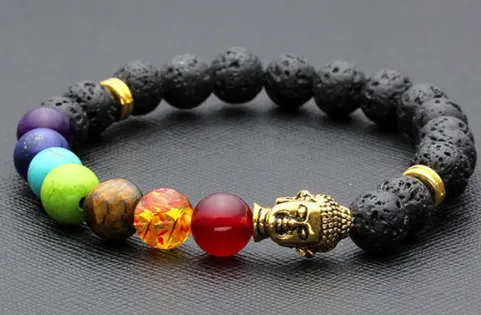 Yoga Volcanic Rock Buddha 7-Chakra Spiritual Bracelet